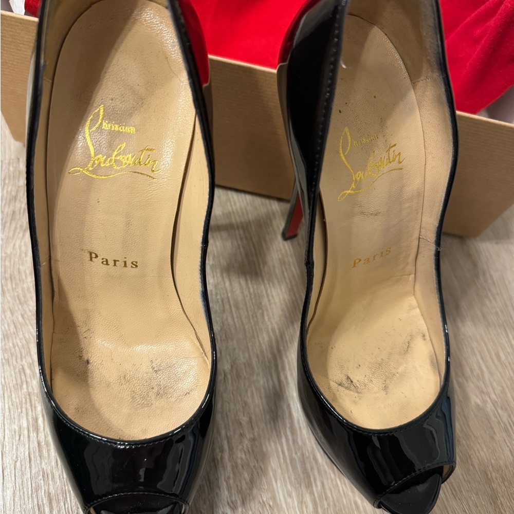 Christian Louboutin Black Peep-Toe Heels